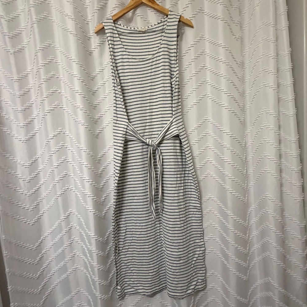 Jane and Delancey Blue White Striped Cotton Maxi Tank Dress with Tie Waist L
